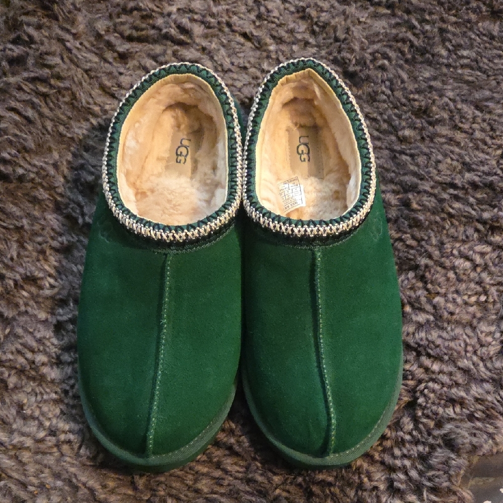 UGG Emerald Green Suede Shearling Clog Mules
